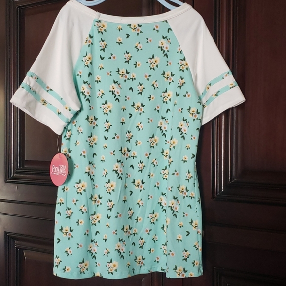 Turquoise floral girls baseball style ss t-shirt - Picture 2 of 5